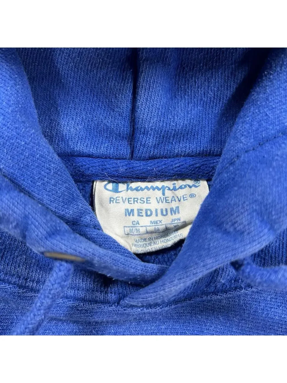 Champion Reverse Weave Hoodie Mens Medium Blue Pullover Fleece Logo Sweatshirt - Picture 3 of 8